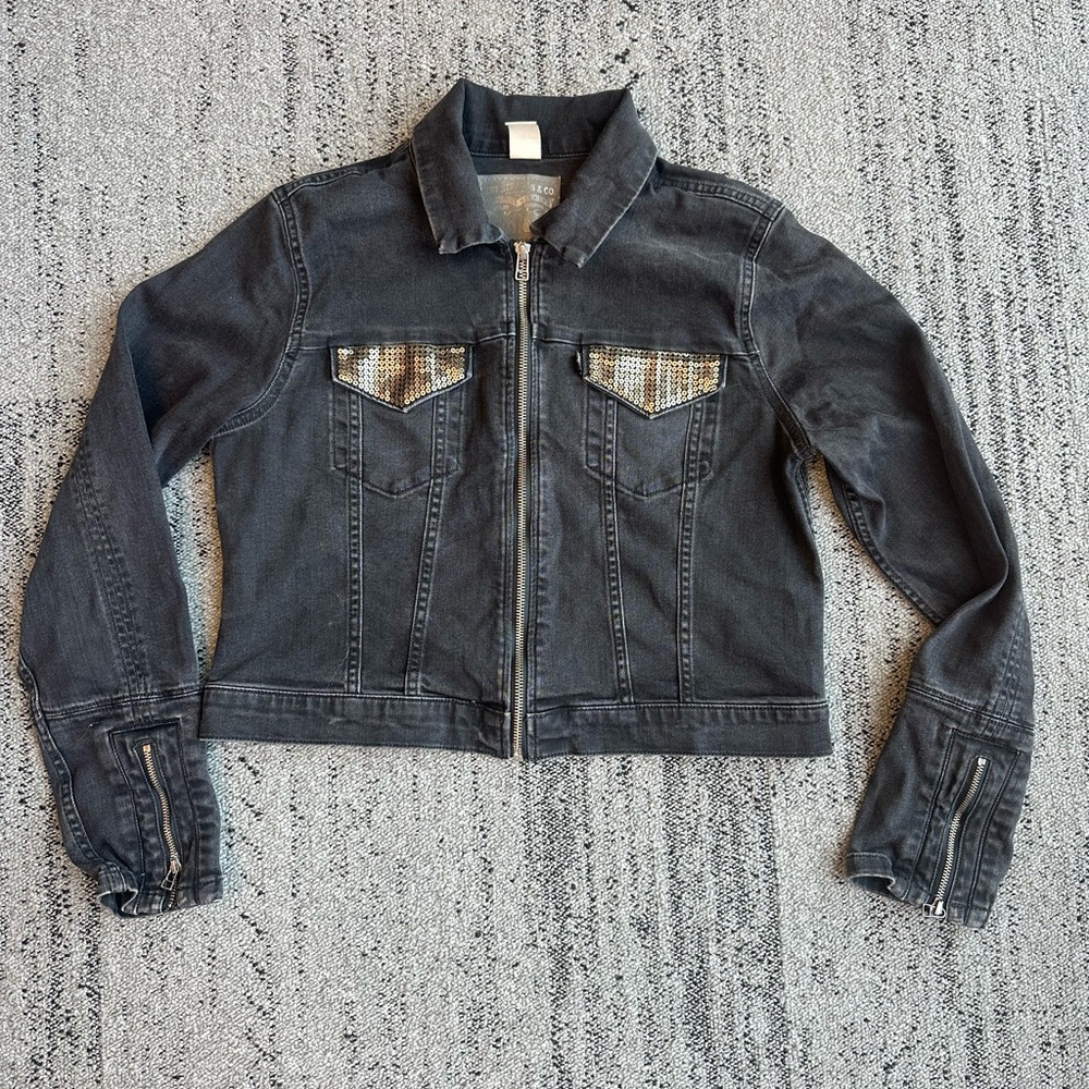 Levi's Women’s Sequins Ex Boyfriend Trucker Jacket In Black Denim